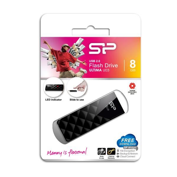 Silicon Power SP008GBUF2U03V1K Ultima U03 8GB, 8 GB, USB Type-A, 2.0, Slide, 13 g, Black - Afbeelding 3