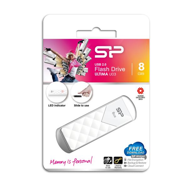 Silicon Power SP008GBUF2U03V1W Ultima U03 8GB, 8 GB, USB Type-A, 2.0, Slide, 13 g, White - Afbeelding 3