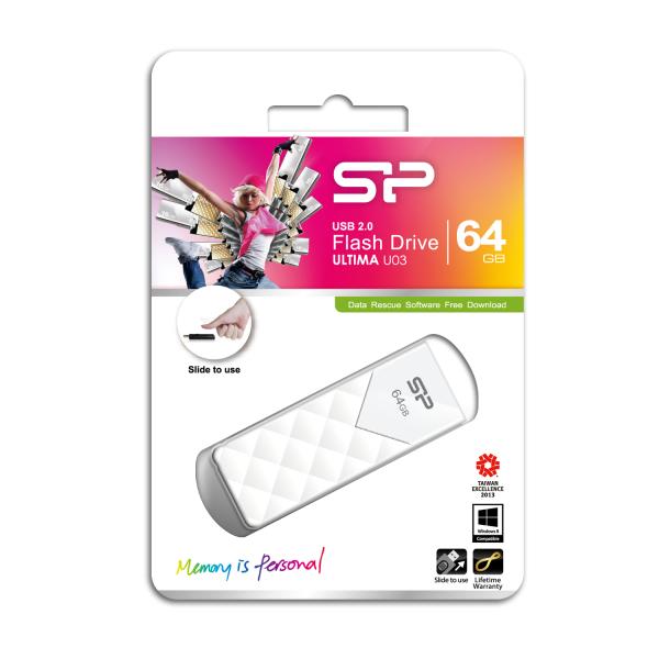 Silicon Power SP064GBUF2U03V1W Ultima U03, 64 GB, USB Type-A, 2.0, Slide, 13 g, White - Afbeelding 3