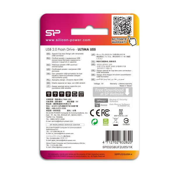 Silicon Power SP032GBUF2U05V1K Ultima U05, 32 GB, USB Type-A, 2.0, Slide, 9.2 g, Black - Afbeelding 5