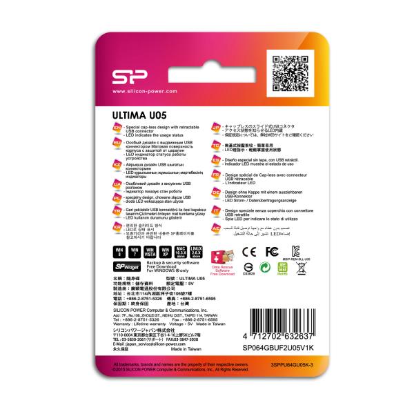 Silicon Power SP064GBUF2U05V1K Ultima U05 64GB, 64 GB, USB Type-A, 2.0, Slide, 9.2 g, Black - Afbeelding 5