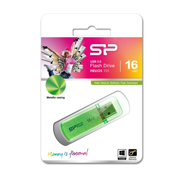 Silicon Power SP016GBUF2101V1N Helios 101, 16 GB, USB Type-A, 2.0, Cap, 10 g, Green - Afbeelding 2