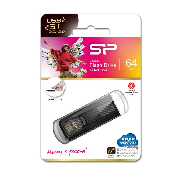 Silicon Power SP064GBUF3B50 Blaze B50, 64 GB, USB Type-A, 3.2 Gen 1 (3.1 Gen 1) Slide, 8.3 g, Black - Afbeelding 4