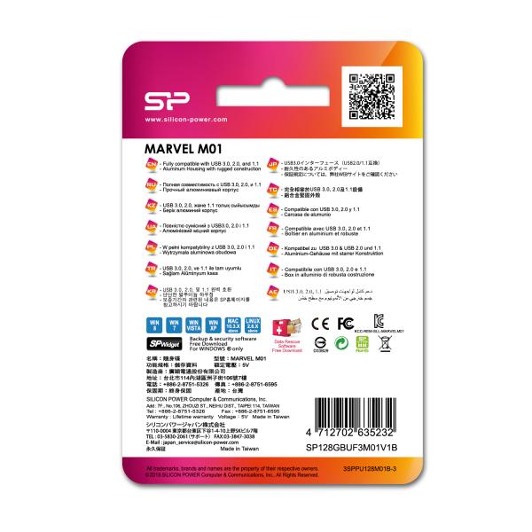 Silicon Power SP128GBUF3M01V1B Marvel M01 128GB, 128GB, USB Type-A, 3.2 Gen 1 (3.1 Gen 1) Cap, Blue - Afbeelding 4