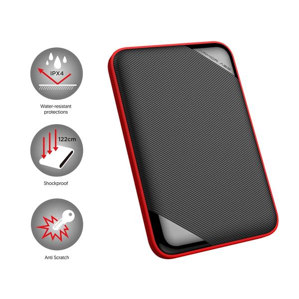 Silicon Power SP020TBPHD62SS3K Armor A62, 2 TB, 2.5", USB 3.2 Gen 1, Shockproof, Black/ Red - Afbeelding 5