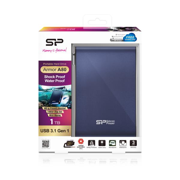 Silicon Power SP010TBPHDA80S3B Armor A80 portable HDD, 1 TB, 2.5", USB 3.2 Gen 1, Blue - Afbeelding 5
