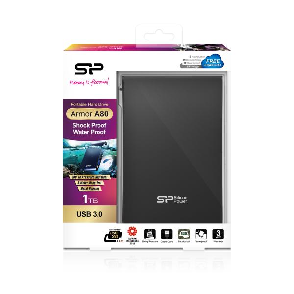 Silicon Power SP010TBPHDA80S3K Armor A80 portable HDD, 1 TB, 2.5", USB 3.2 Gen 1, Black - Afbeelding 4