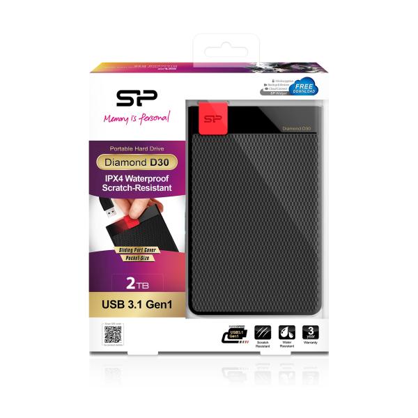 Silicon Power SP020TBPHDD3SS3K Diamond D30 portable HDD, 2 TB, 2.5", USB 3.2 Gen 1, Black - Afbeelding 3