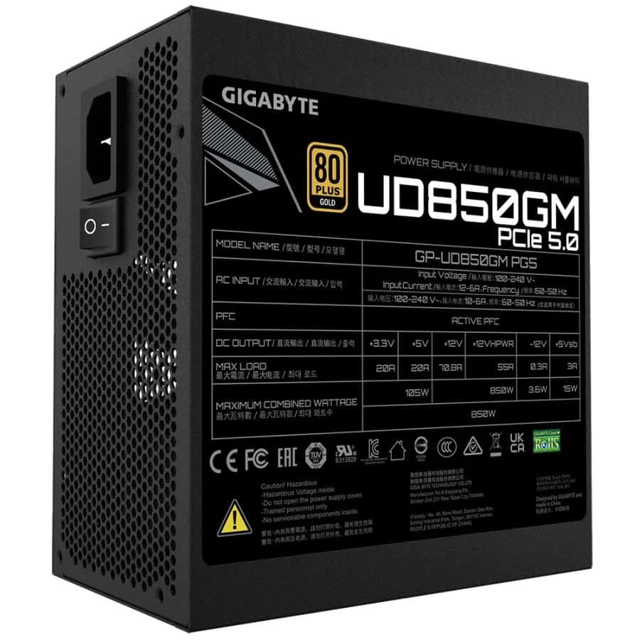 GIGABYTE GP-UD850GM PG5 power supply unit 850 W 20+4 pin ATX ATX Zwart - Afbeelding 6