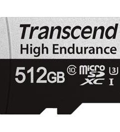 Transcend TS512GUSD350V microSD w/ adapter, 512 GB, UHS-I U3, High Endurance, 95/ 45 MB/s