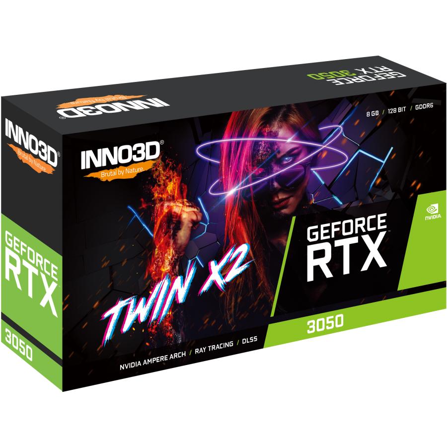 INNO3D N30502-08D6-1711VA41 GeForce RTX 3050 Twin X2 V2, 8GB GDDR6, 128-bit, 1777, 14Gbps, 1xDP+HDMI - Afbeelding 2