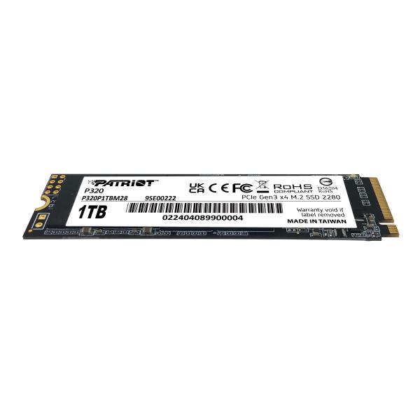 Patriot P320P1TBM28 P320 PCIe M.2 INTERNAL SSD, 1 TB, M.2 2280, PCIe Gen 3x4, 3000/2200 MB/s - Afbeelding 2