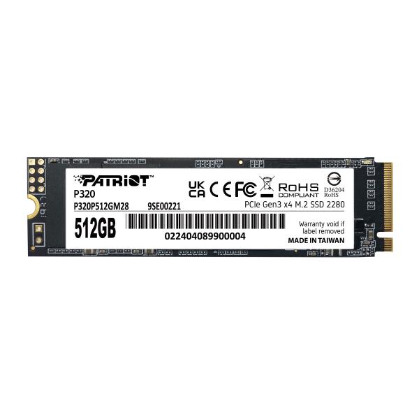 Patriot P320P512GM28 P320 PCIe M.2 INTERNAL SSD, 512 GB, M.2 2280, PCIe Gen 3x4, 3000/2200 MB/s