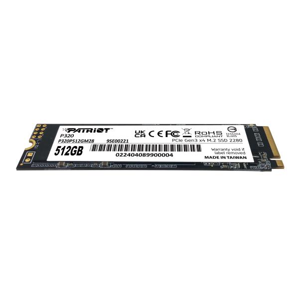 Patriot P320P512GM28 P320 PCIe M.2 INTERNAL SSD, 512 GB, M.2 2280, PCIe Gen 3x4, 3000/2200 MB/s - Afbeelding 2