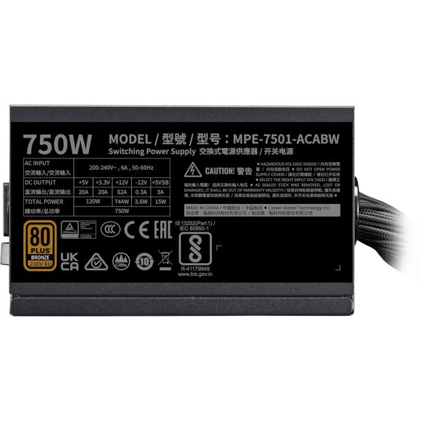 Cooler Master MPE-7501-ACABW-3BEU MWE Bronze V3, ATX 3.1, 750 W, 120mm, Quiet HDB fan - Afbeelding 3