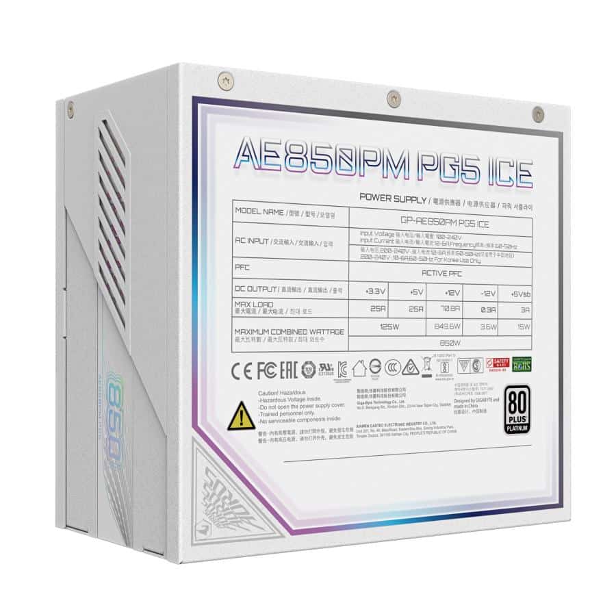 GIGABYTE AORUS ELITE P850W ICE power supply unit 850 W 20+4 pin ATX Wit - Afbeelding 4