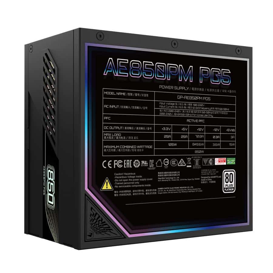 GIGABYTE AORUS ELITE P850W power supply unit 850 W 20+4 pin ATX Zwart - Afbeelding 4