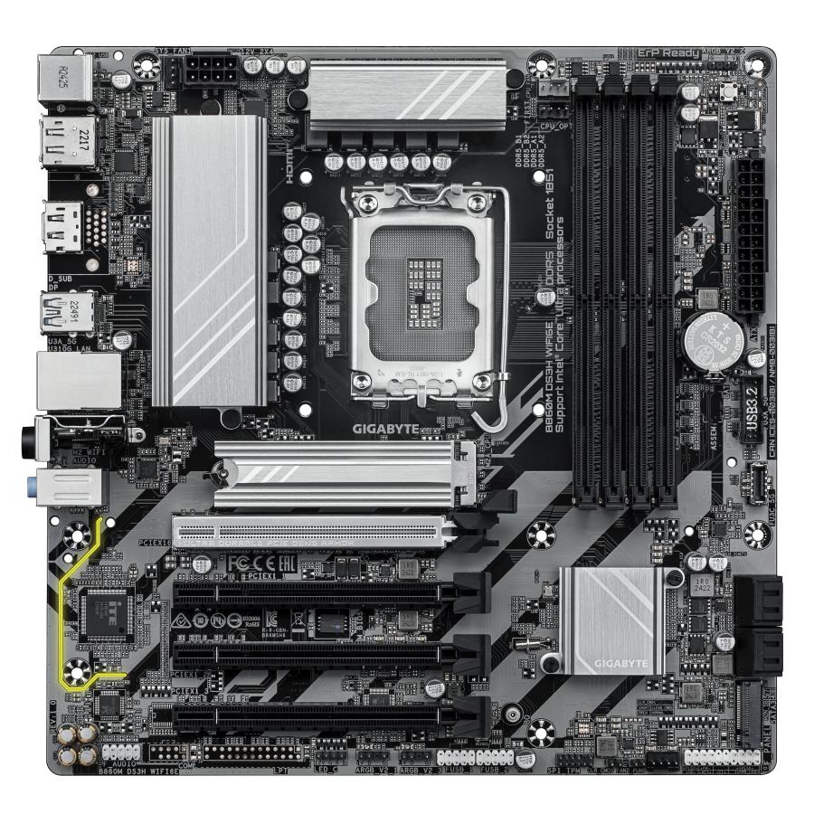 GIGABYTE B860M DS3H WIFI6E moederbord Intel B860 LGA 1851 (Socket V1) micro ATX - Afbeelding 3