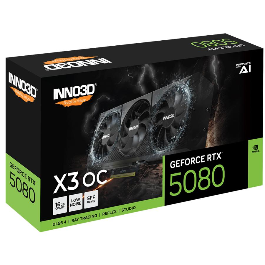 INNO3D N50803-16D7X-17603930 GEFORCE RTX 5080 X3 OC, ATX, 16GB, GDDR7, 256-bit, 960GB/s, PCIe5, 360W - Afbeelding 2