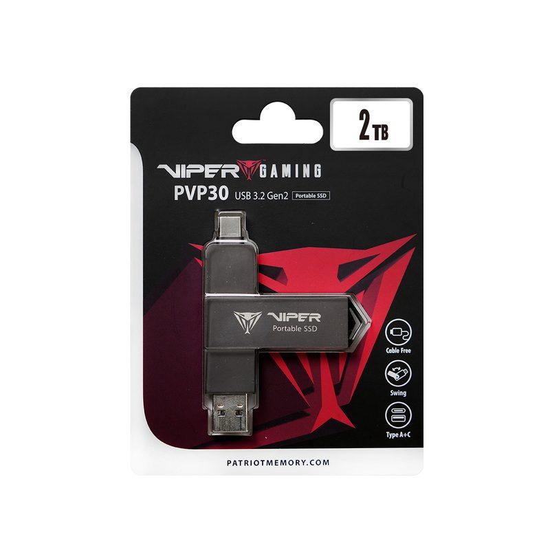 Patriot PVP301TB28UDG PVP30 Duo Compact Portable SSD, 1TB, USB Type-C/A, PCIe, 1,000 MB/s, Black - Afbeelding 3