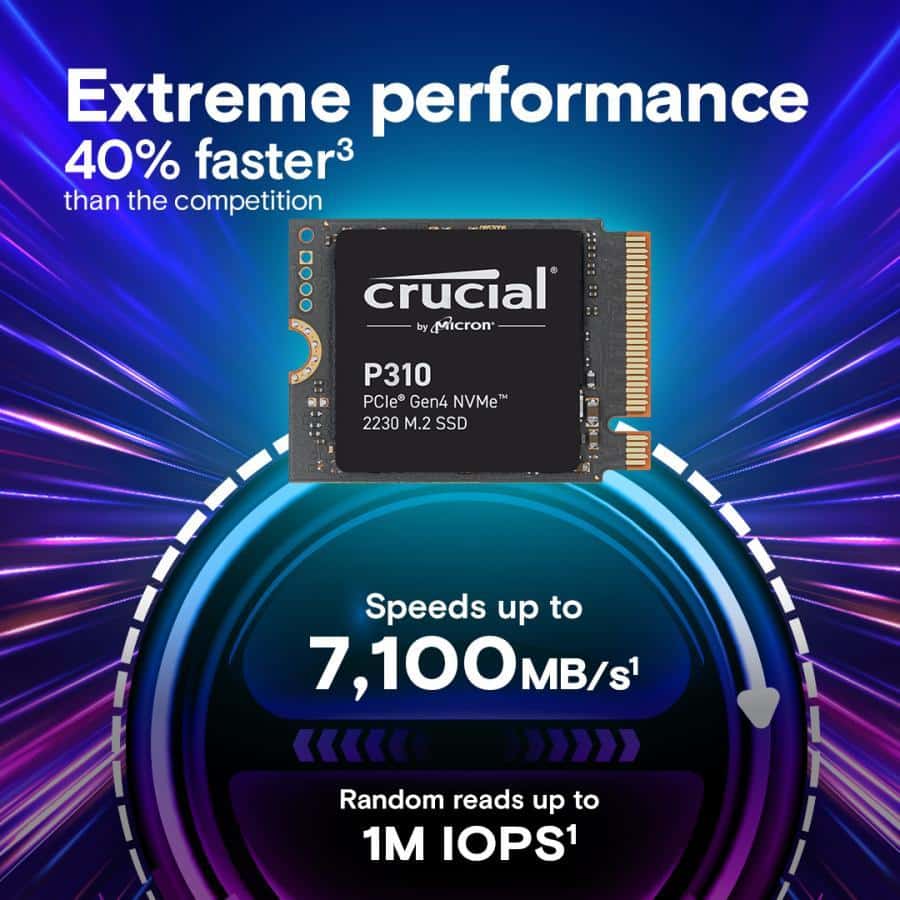 Crucial CT2000P310SSD5 P310 SSD, 2 TB, M.2 NVMe, PCIe Gen 4x4, 3D NAND, 7100/ 6000 MB/s, Heatsink - Afbeelding 2