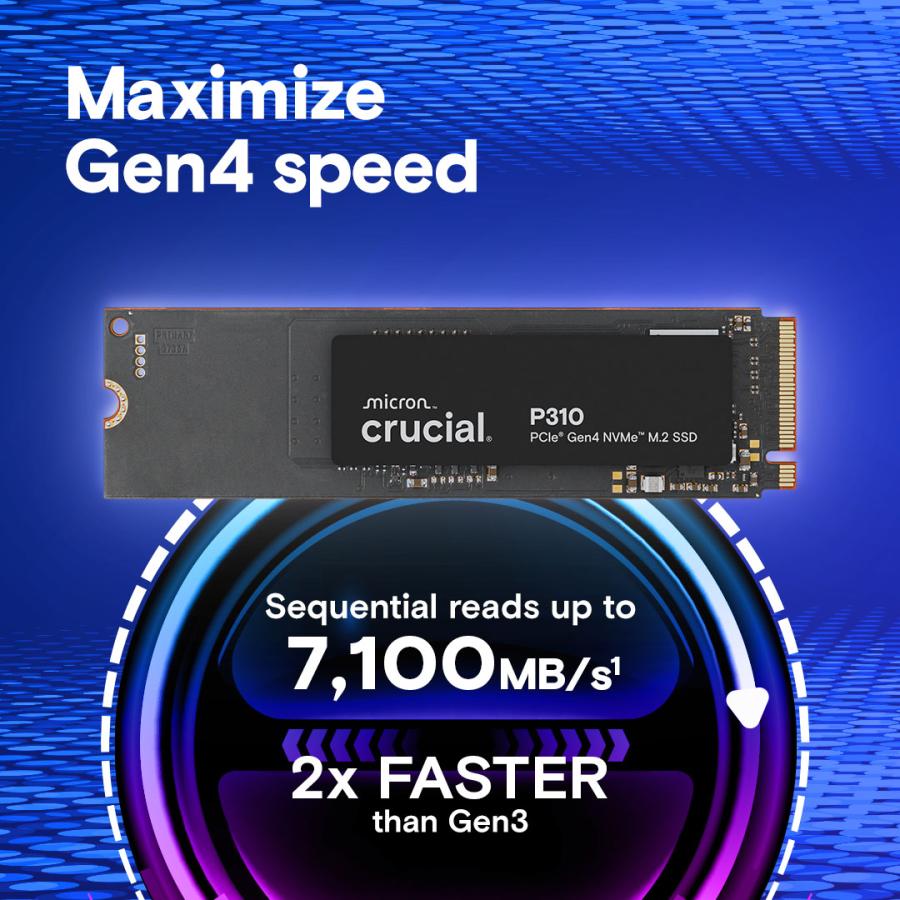 Crucial CT500P310SSD8 P310 SSD, 500 GB, M.2 NVMe, PCIe Gen4, 3D NAND, 6600/ 3500 MB/s - Afbeelding 2