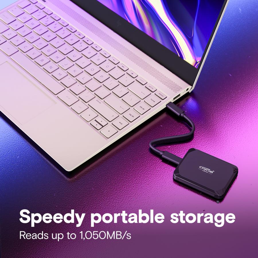 Crucial CT1000X9SSD9 X9 Portable SSD, 1 TB, USB Type-C, USB 3.2 Gen 2, 1050 MB/s, Black - Afbeelding 2
