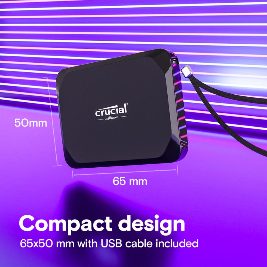 Crucial CT1000X9SSD9 X9 Portable SSD, 1 TB, USB Type-C, USB 3.2 Gen 2, 1050 MB/s, Black - Afbeelding 5