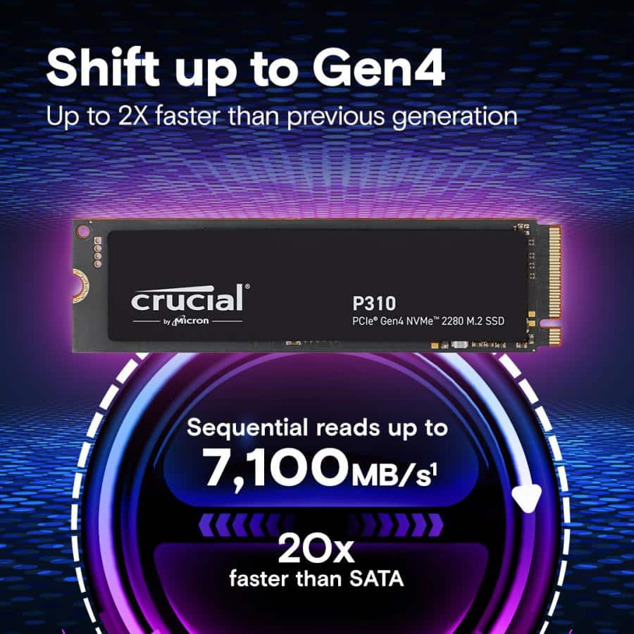 Crucial CT1000P310SSD8 P310 SSD, 1 TB, M.2 PCIe Gen4 NVMe, 3D NAND, 7100/ 6000 MB/s - Afbeelding 2
