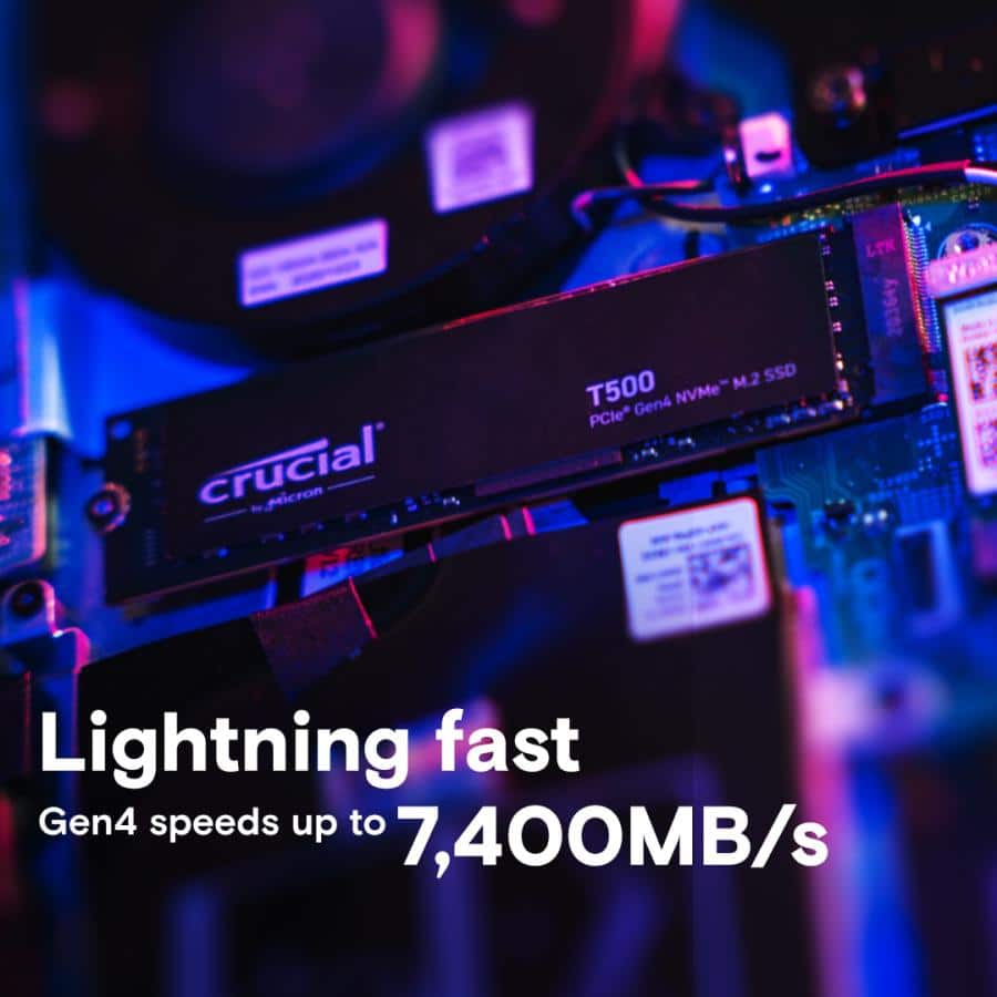 Crucial CT4000T500SSD3 T500 SSD, 4TB, PCIe Gen4, NVMe M.2, 7000/ 6900 MB/s,1350K/ 1050K IOPS - Afbeelding 2