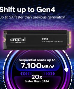 Crucial CT1000P310SSD5 P310 SSD, 1 TB, M.2 PCIe Gen4 NVMe, 3D NAND, 7100/ 6000 MB/s, Heatsink - Afbeelding 2
