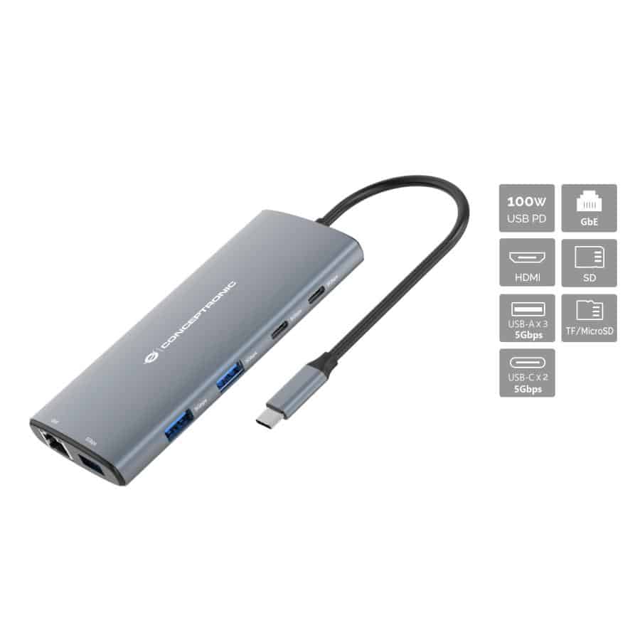 Conceptronic DONN06G Bedraad USB 3.2 Gen 1 (3.1 Gen 1) Type-C Grijs - Afbeelding 2