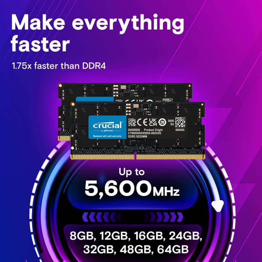 Crucial CT8G48C40S5 SO-DIMM, 8GB, DDR5, 4800 MHz, CL40 - Afbeelding 3