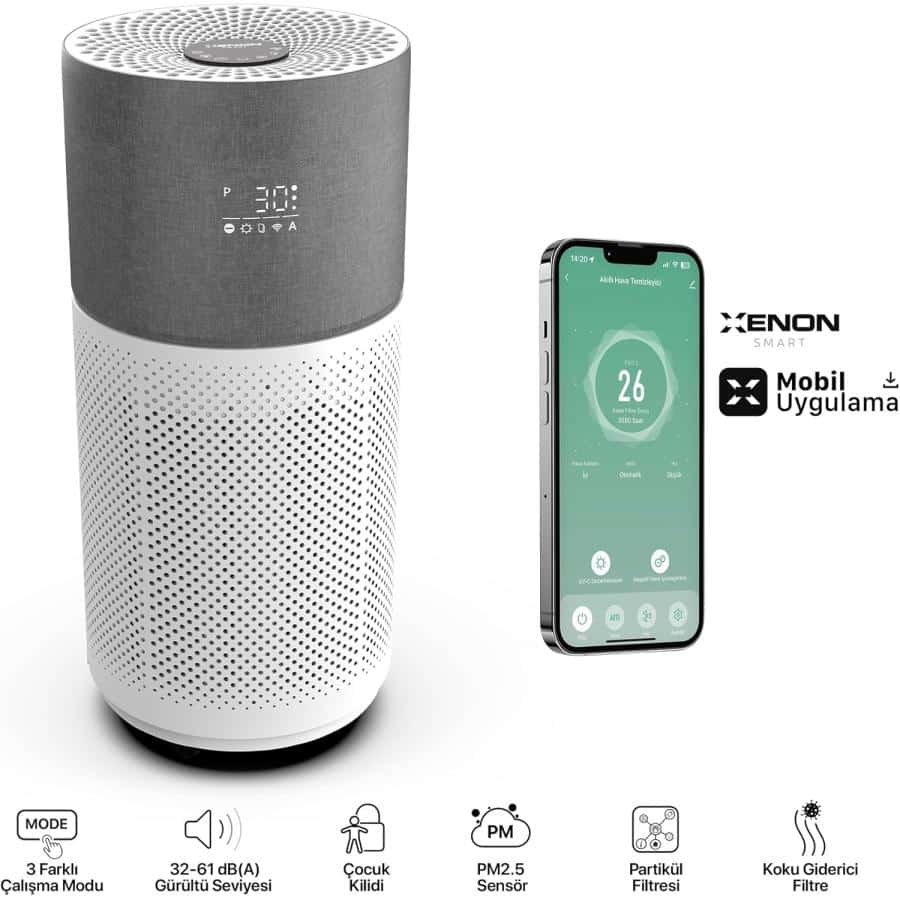 XENON Smart X7420_M0 Smart Air Purifier - Gray, Wi-FI, 70 m², CADR 550 m³/s - Afbeelding 2