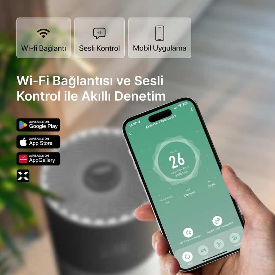 XENON Smart X7420_M0 Smart Air Purifier - Gray, Wi-FI, 70 m², CADR 550 m³/s - Afbeelding 4