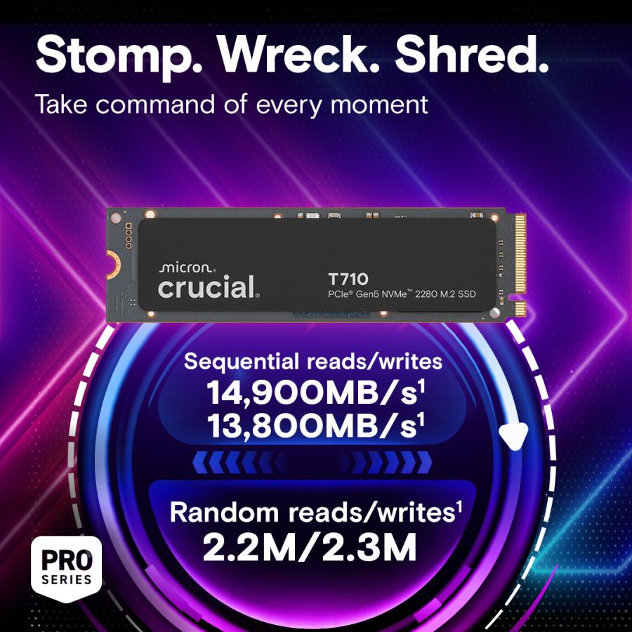 Crucial CT4000T710SSD5 T710 SSD, 4 TB, M.2, PCIe Gen5, NVMe, 14900/ 13800 MB/s, Heatsink - Afbeelding 2