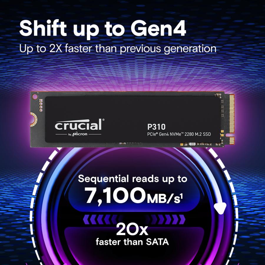 Crucial CT4000P310SSD8 P310 SSD, 4TB, M.2 2280, NVMe, PCIe Gen4, 5500 MB/s, retail, black - Afbeelding 2
