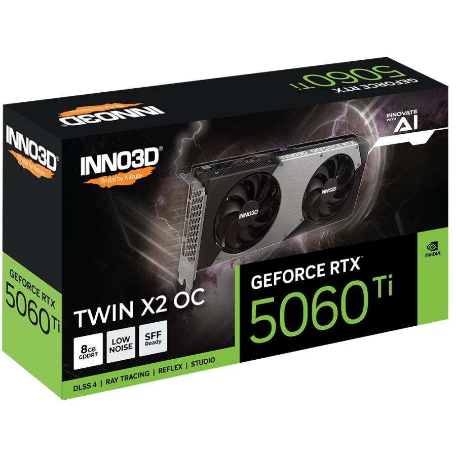 INNO3D N506T2-08D7X-193075N GeForce RTX 5060Ti Twin X2OC, 8GB GDDR7, 128-bit, 2602 Mhz, 448 GB/s - Afbeelding 3