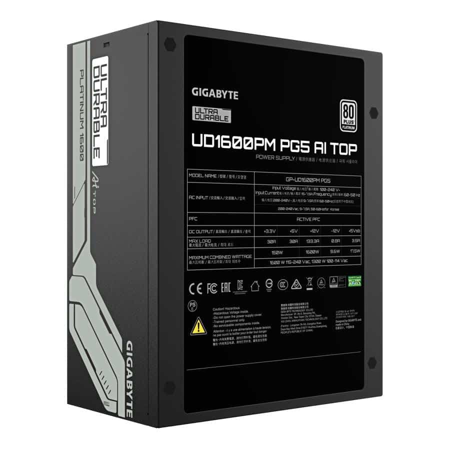GIGABYTE UD1600PM PG5 AI TOP power supply unit 1600 W 20+4 pin ATX ATX Zwart - Afbeelding 5