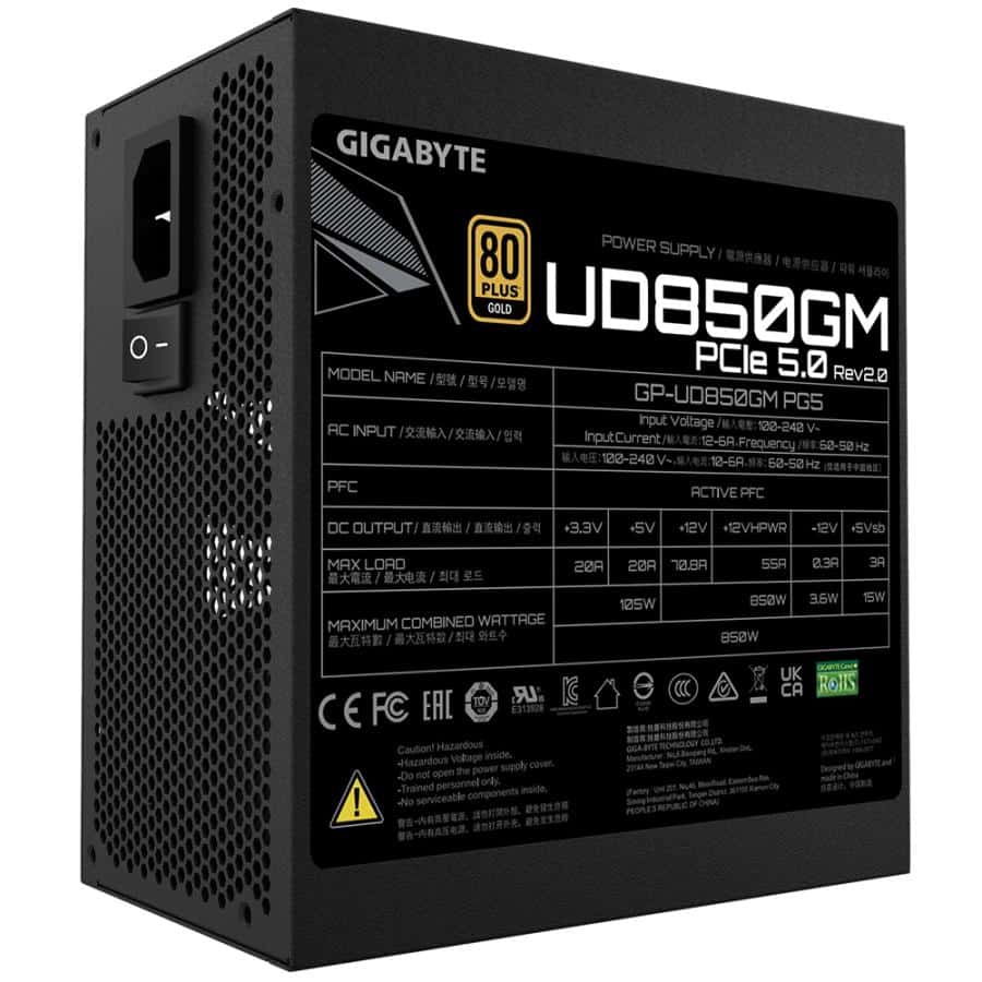 GIGABYTE UD850GM PG5 V2 power supply unit 850 W 20+4 pin ATX ATX Zwart - Afbeelding 6
