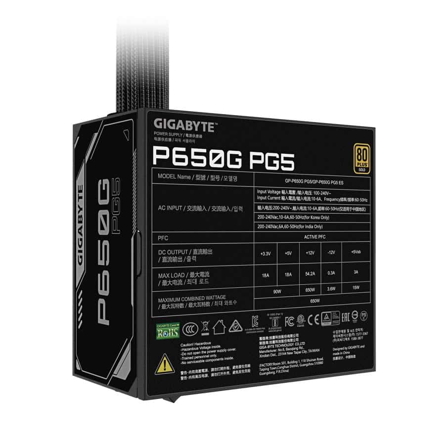 GIGABYTE P650G PCIE 5.1 power supply unit 650 W 20+4 pin ATX ATX Zwart - Afbeelding 6
