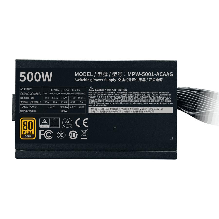 Cooler Master MPW-5001-ACAAG-NL GOLD bulk, ATX, 500W, 80 PLUS GOLD, 120mm, HDB, Black - Afbeelding 5