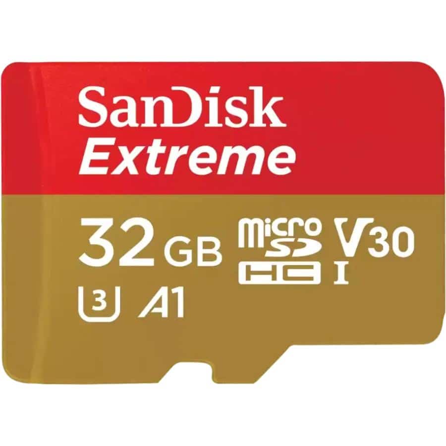 Sandisk SDSQXAF-032G-GN6MA Extreme MicroSDHC w/ adapter, 32GB, V30, A1, C10, UHS-I, U3, 100MB/s