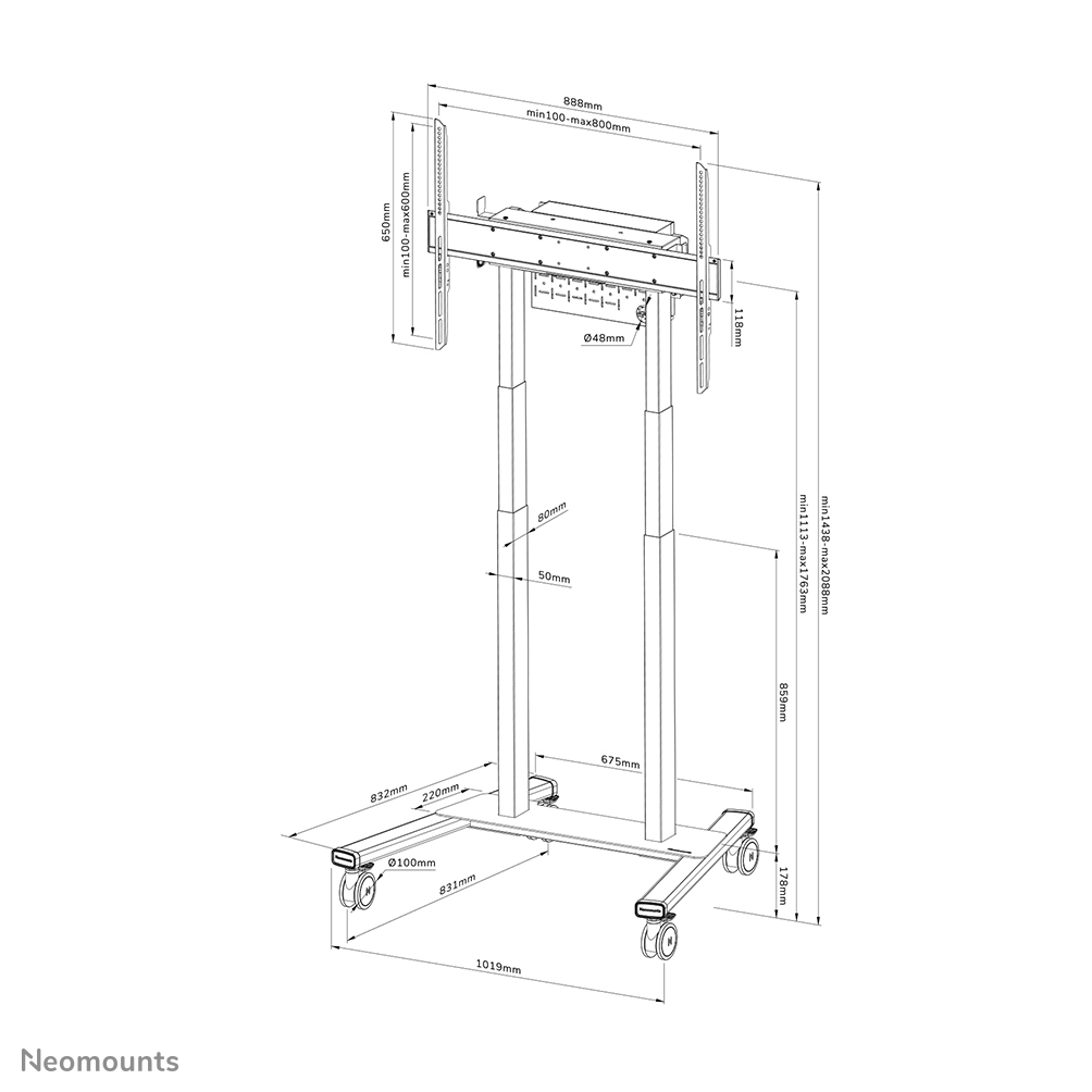 Neomounts FL55-875WH1 Motorised Mobile Floor Stand, 55 - 100 inch, VESA 100x100 - 800x600