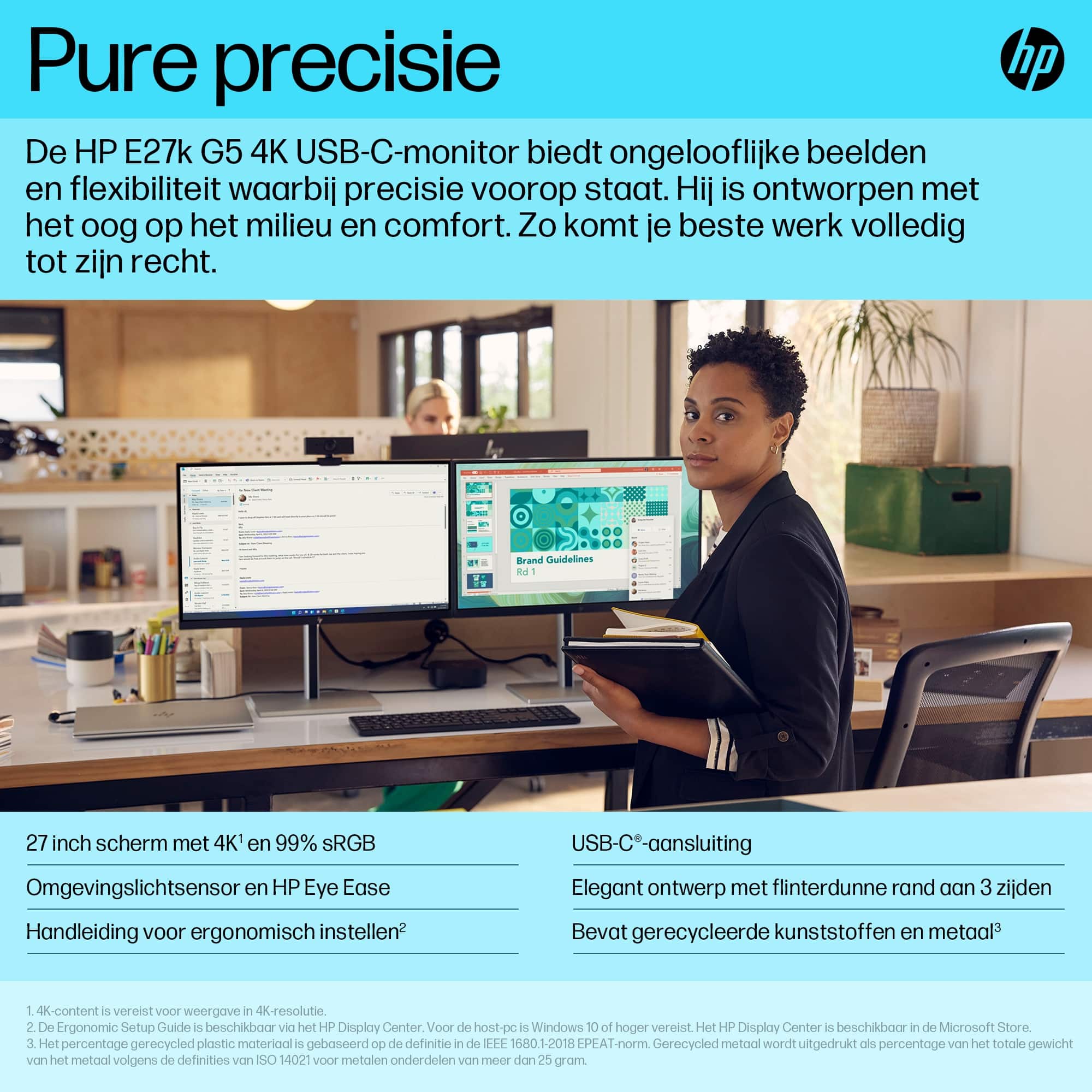 HP E-Series E27k G5 4K USB C-monitor - Afbeelding 2