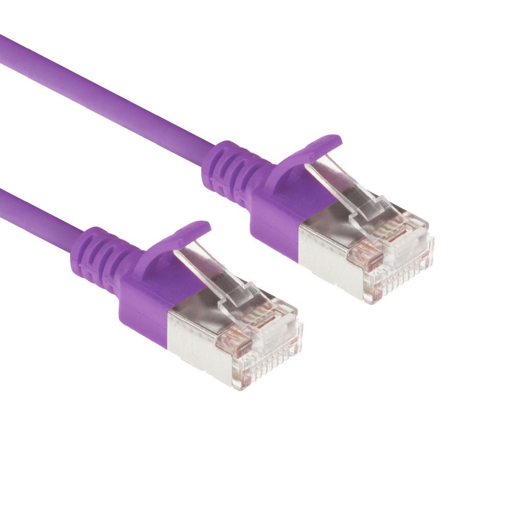 ACT Paarse 0,5 meter LSZH U/FTP CAT6A datacenter slimline patchkabel snagless met RJ45 connectoren