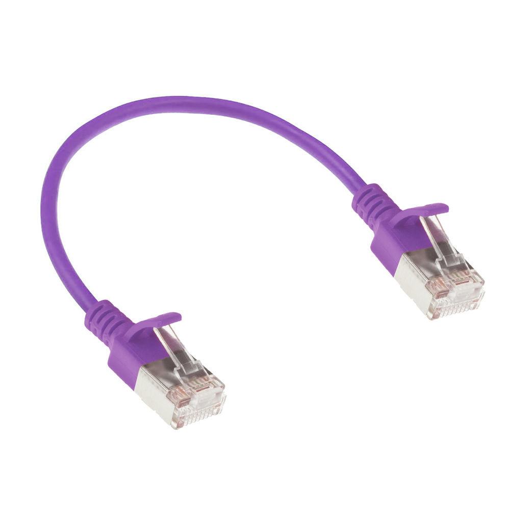 ACT Paarse 0,5 meter LSZH U/FTP CAT6A datacenter slimline patchkabel snagless met RJ45 connectoren - Afbeelding 2
