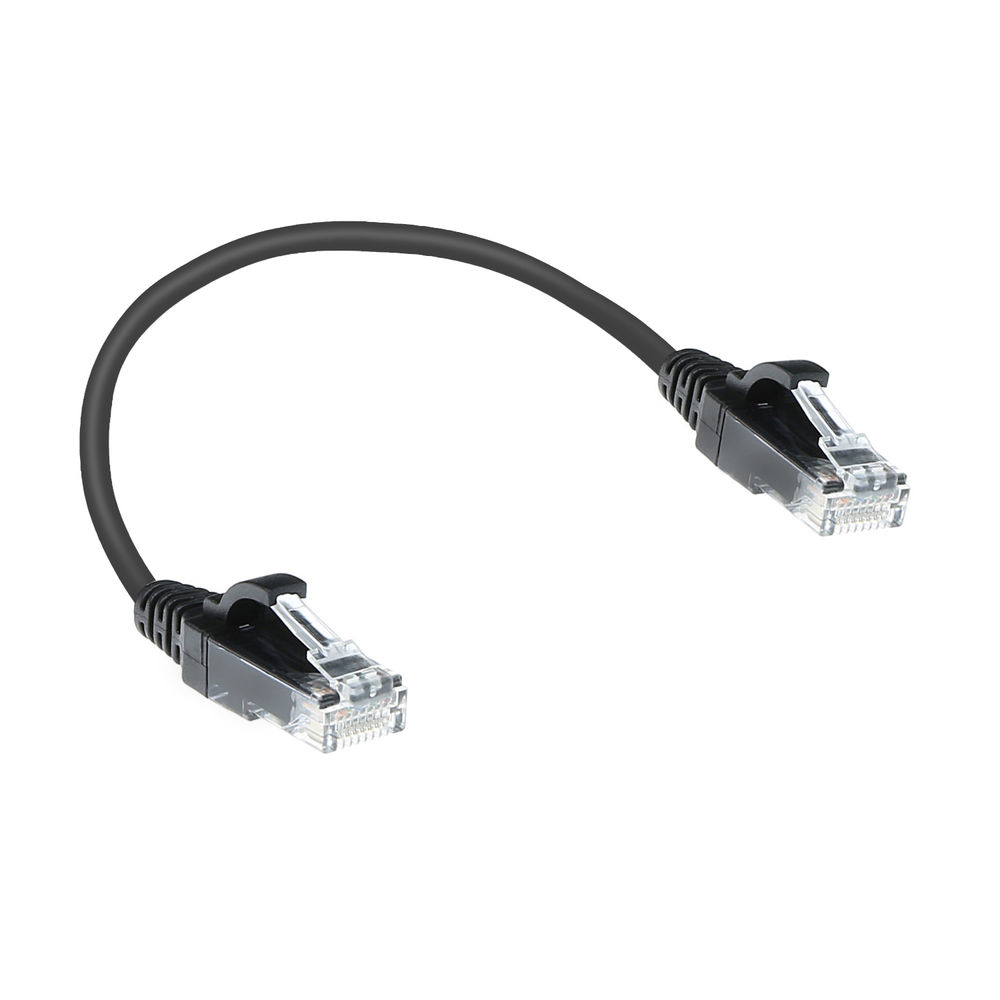 ACT Zwarte 0,15 meter LSZH U/UTP CAT6 datacenter slimline patchkabel snagless met RJ45 connectoren - Afbeelding 2
