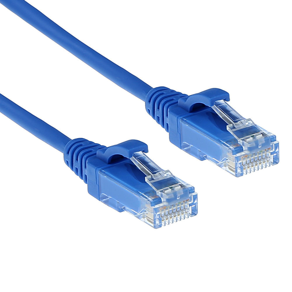 ACT Blauwe 0,15 meter LSZH U/UTP CAT6 datacenter slimline patchkabel snagless met RJ45 connectoren