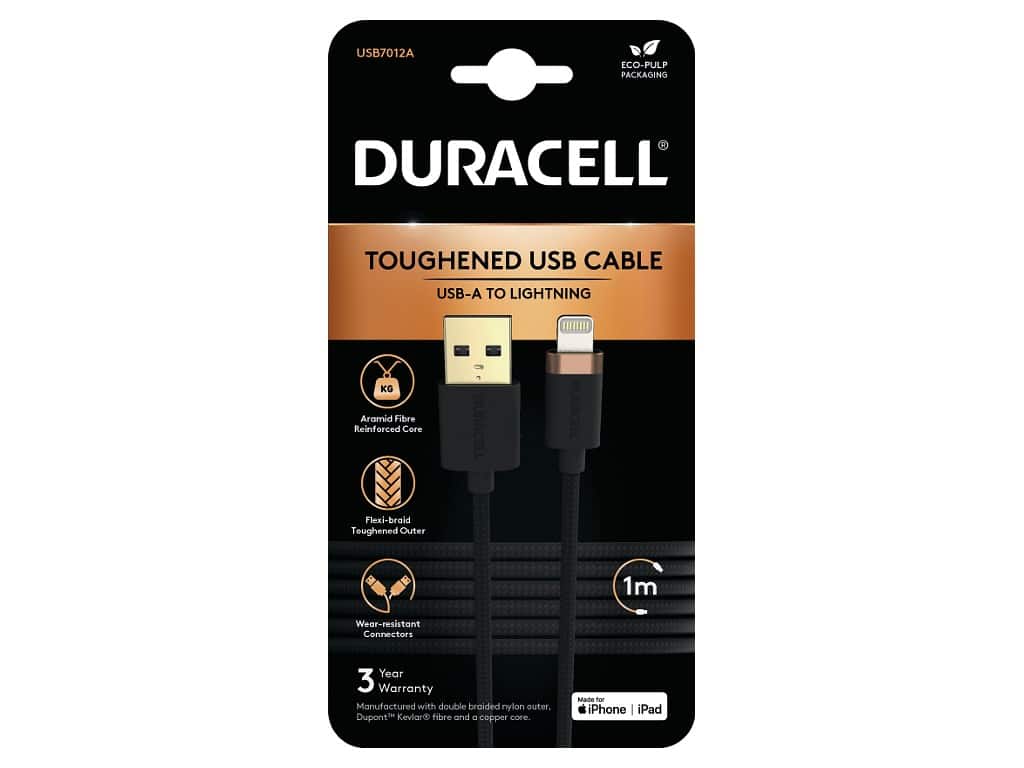 Duracell USB7012A Lightning-kabel 1 m Zwart